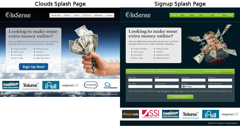 ClixSense Splash Pages
