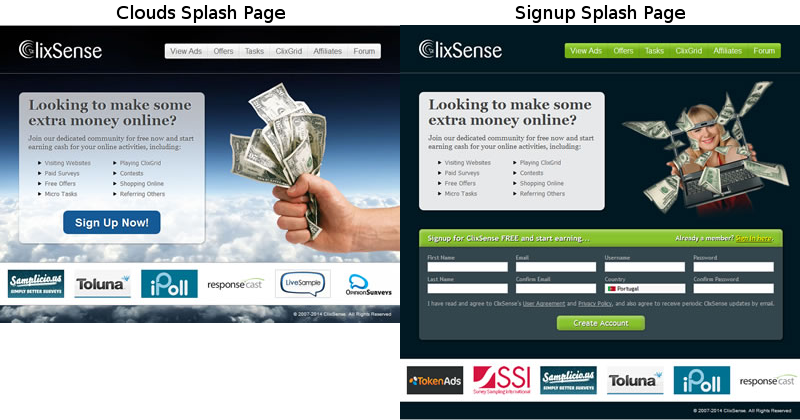 Paginas Splash de ClixSense